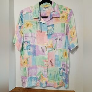 Alfred Dunner Pastel Floral Patchwork Button-Up Shirt